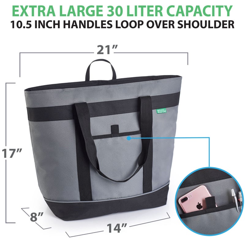 Creative Green Life Jumbo Insulated Cooler Bag (Gray) with HD Thermal Insulation - Premium, Collapsible Soft Cooler Makes a Perfect Insulated Grocery Bag, Food Delivery Bag, Travel Insulated Bag, or Beach Cooler Bags - Image 3